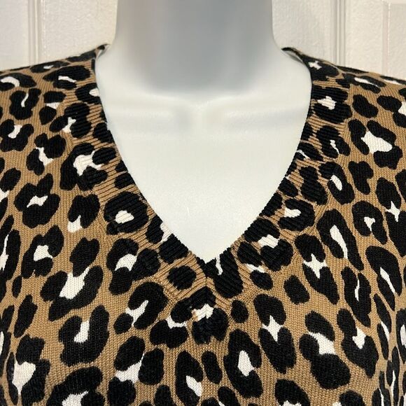 Michael Michael Kors Brown/Black Animal Print V Neck Sweater Size Small - Picture 2 of 11
